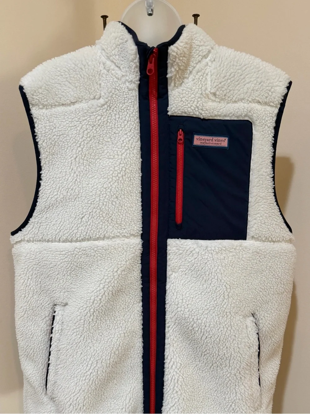 NEW VINEYARD VINES ON-THE-GO SUPER SHERPA FULL ZIP HIGH PILE VEST MARSHMALLOW LG
